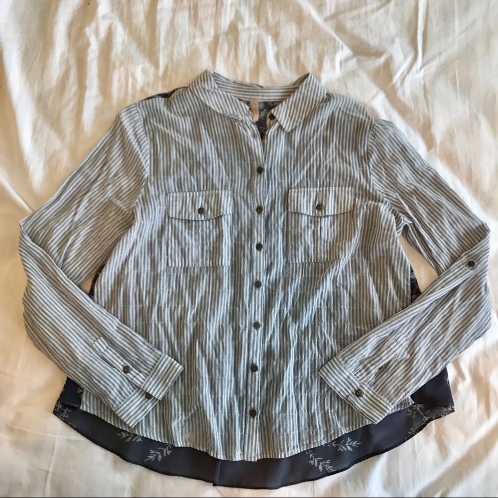 Free People Blousy Blue and White Button Up